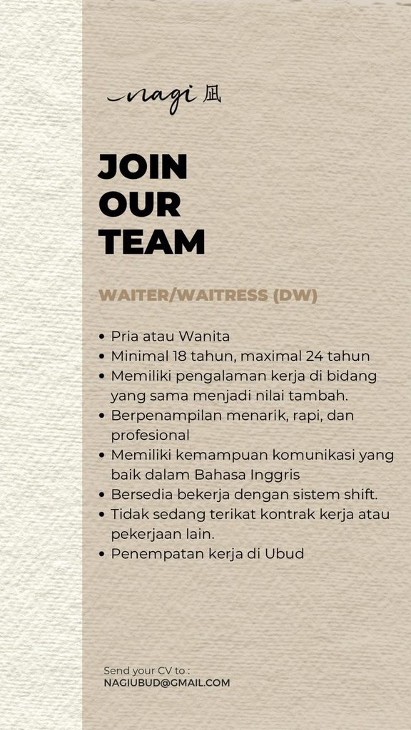NAGI 凪 | WAITER/WAITRESS (DW) jobs